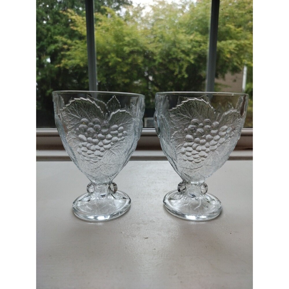 Set 2 Optic PASABAHCE TURKEY circle of art glass 3d raised fruit cocktail glass
